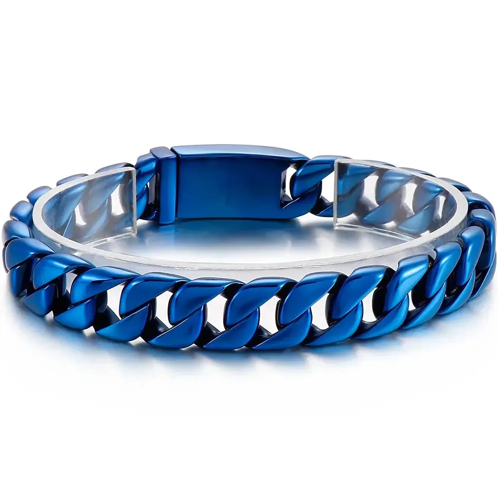 12MM Curb Chain On Hand Jewellery Polished Brushed 316L Stainless Steel Man Bracelet For Men Classic Men's Bracelets Male Strap