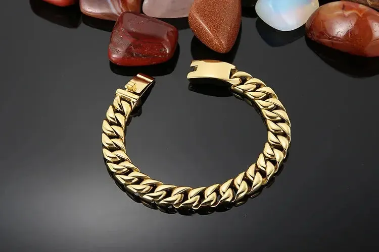 12MM Curb Chain On Hand Jewellery Polished Brushed 316L Stainless Steel Man Bracelet For Men Classic Men's Bracelets Male Strap