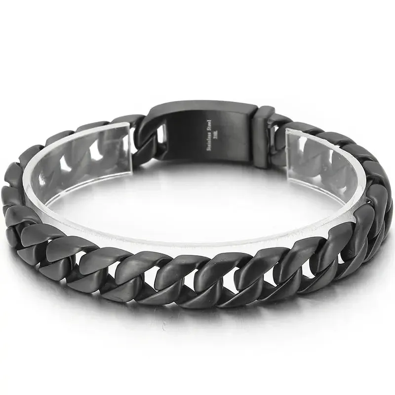 12MM Curb Chain On Hand Jewellery Polished Brushed 316L Stainless Steel Man Bracelet For Men Classic Men's Bracelets Male Strap