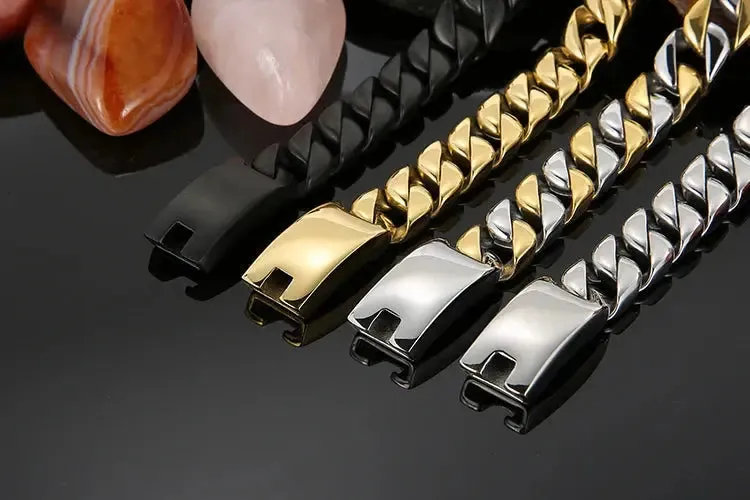 12MM Curb Chain On Hand Jewellery Polished Brushed 316L Stainless Steel Man Bracelet For Men Classic Men's Bracelets Male Strap
