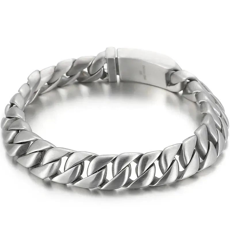 12MM Curb Chain On Hand Jewellery Polished Brushed 316L Stainless Steel Man Bracelet For Men Classic Men's Bracelets Male Strap