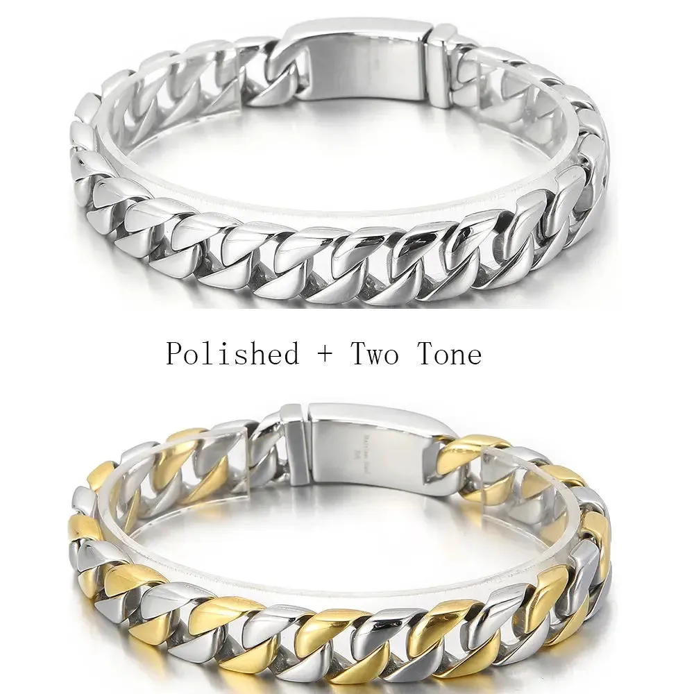 12MM Curb Chain On Hand Jewellery Polished Brushed 316L Stainless Steel Man Bracelet For Men Classic Men's Bracelets Male Strap