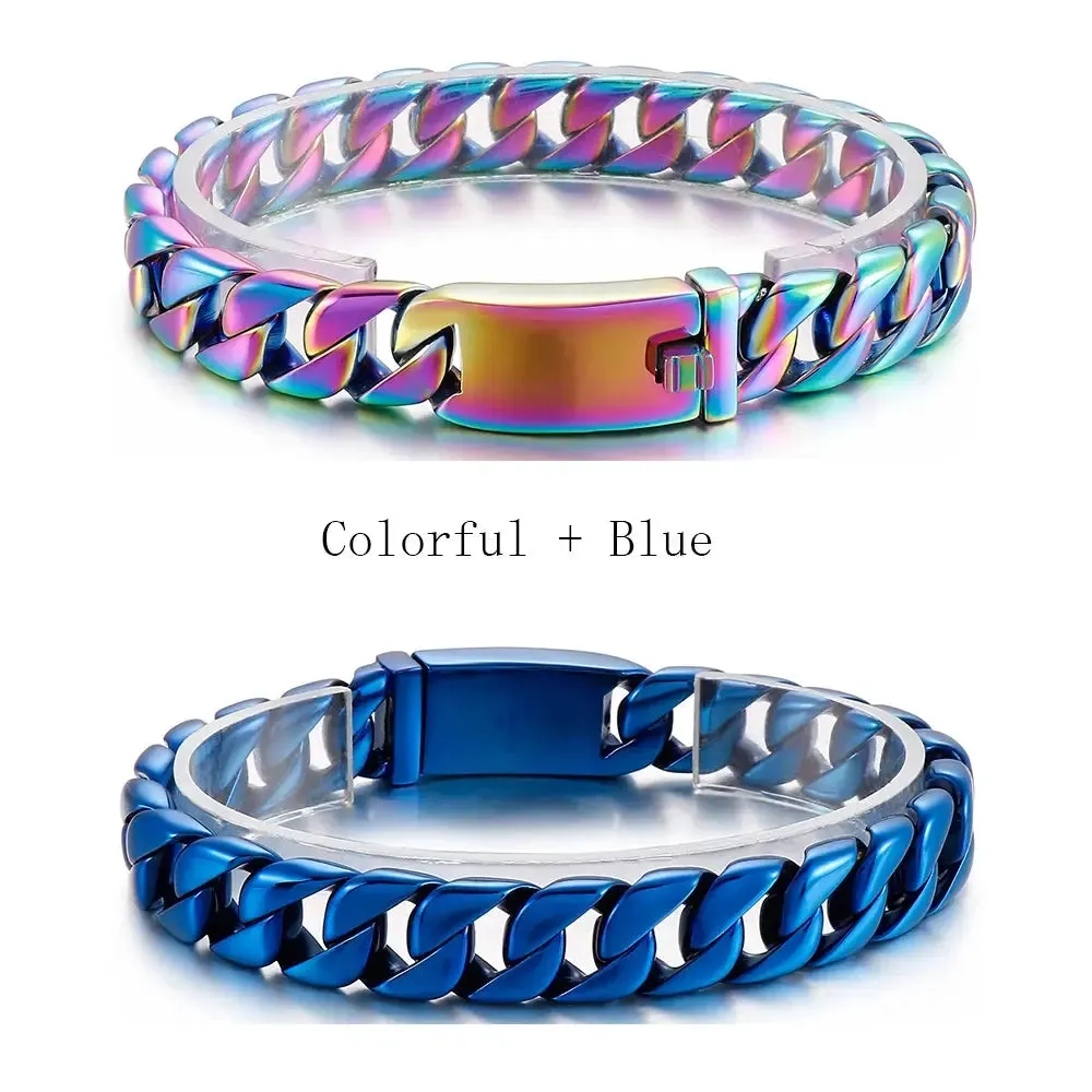 12MM Curb Chain On Hand Jewellery Polished Brushed 316L Stainless Steel Man Bracelet For Men Classic Men's Bracelets Male Strap