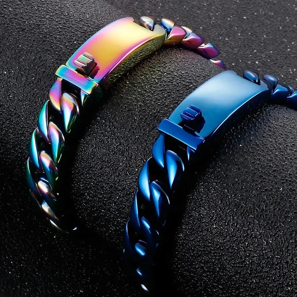 12MM Curb Chain On Hand Jewellery Polished Brushed 316L Stainless Steel Man Bracelet For Men Classic Men's Bracelets Male Strap