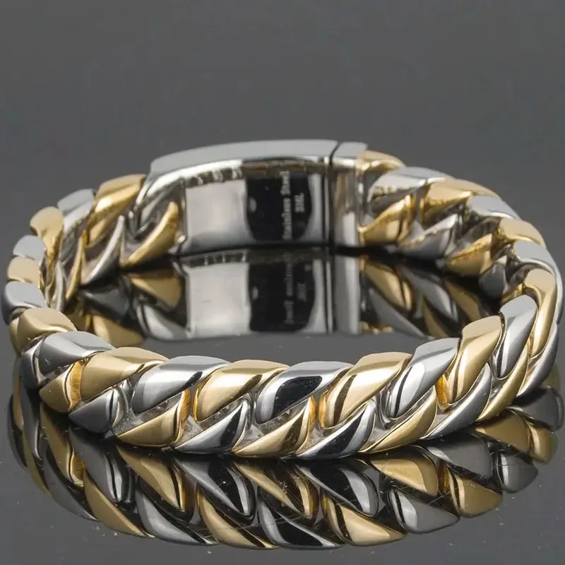 12MM Curb Chain On Hand Jewellery Polished Brushed 316L Stainless Steel Man Bracelet For Men Classic Men's Bracelets Male Strap