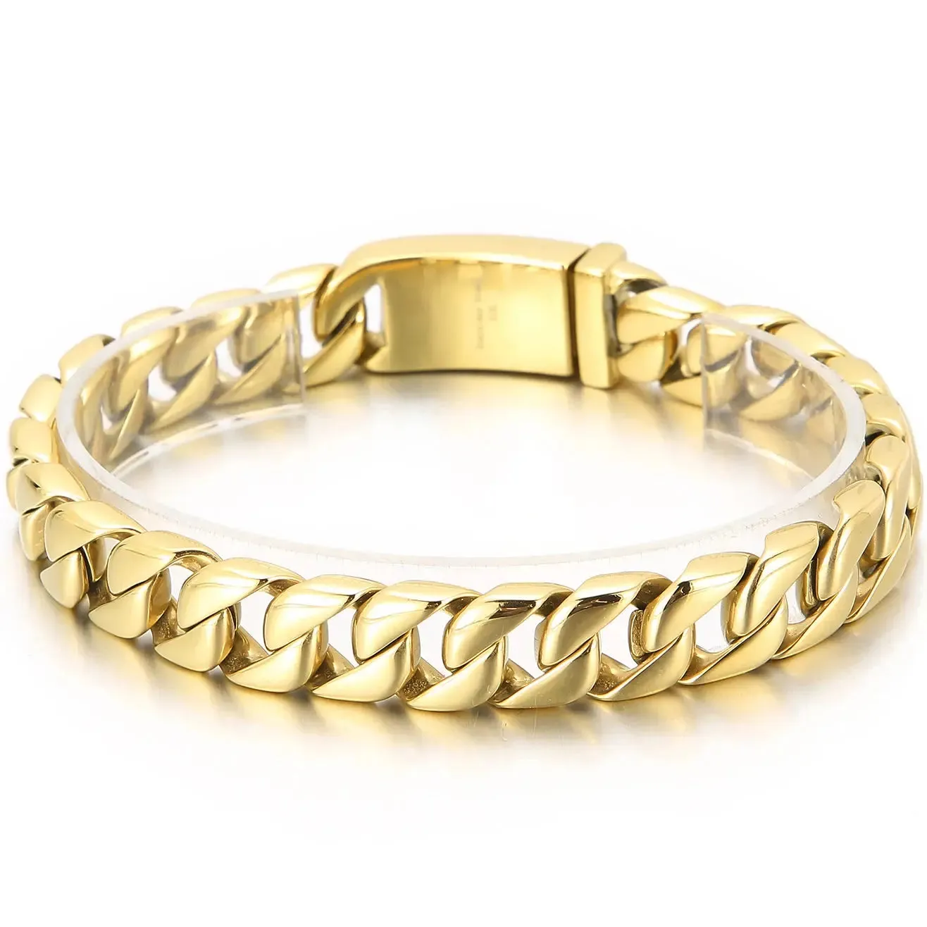 12MM Curb Chain On Hand Jewellery Polished Brushed 316L Stainless Steel Man Bracelet For Men Classic Men's Bracelets Male Strap