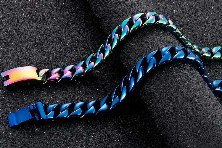 12MM Curb Chain On Hand Jewellery Polished Brushed 316L Stainless Steel Man Bracelet For Men Classic Men's Bracelets Male Strap