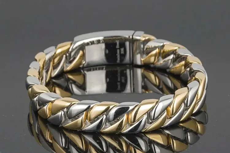 12MM Curb Chain On Hand Jewellery Polished Brushed 316L Stainless Steel Man Bracelet For Men Classic Men's Bracelets Male Strap