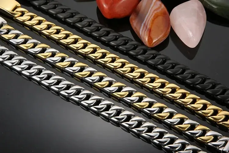 12MM Curb Chain On Hand Jewellery Polished Brushed 316L Stainless Steel Man Bracelet For Men Classic Men's Bracelets Male Strap