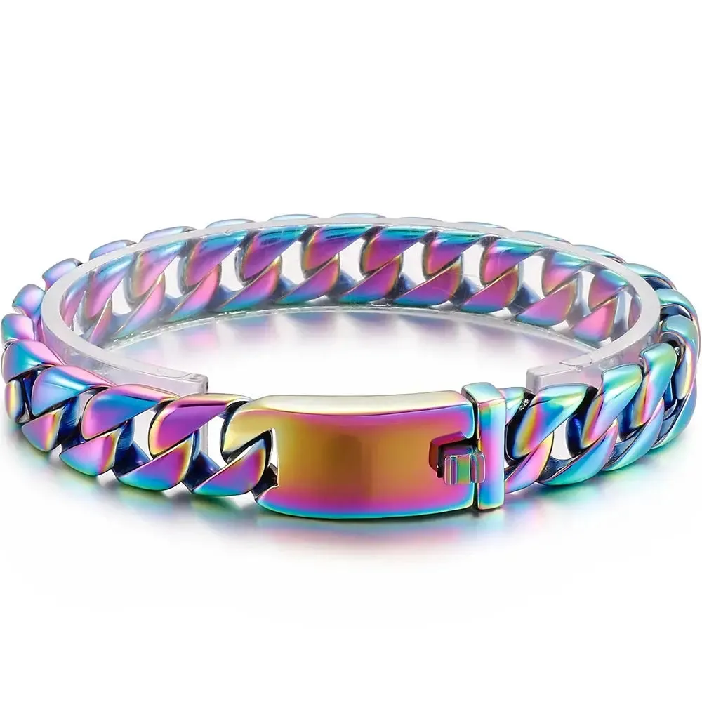 12MM Curb Chain On Hand Jewellery Polished Brushed 316L Stainless Steel Man Bracelet For Men Classic Men's Bracelets Male Strap