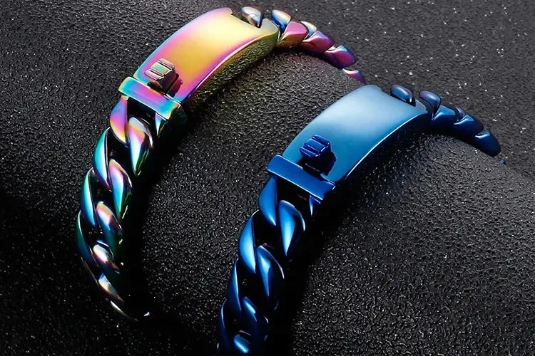 12MM Curb Chain On Hand Jewellery Polished Brushed 316L Stainless Steel Man Bracelet For Men Classic Men's Bracelets Male Strap