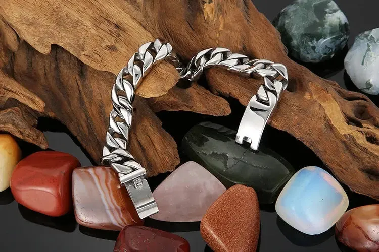 12MM Curb Chain On Hand Jewellery Polished Brushed 316L Stainless Steel Man Bracelet For Men Classic Men's Bracelets Male Strap