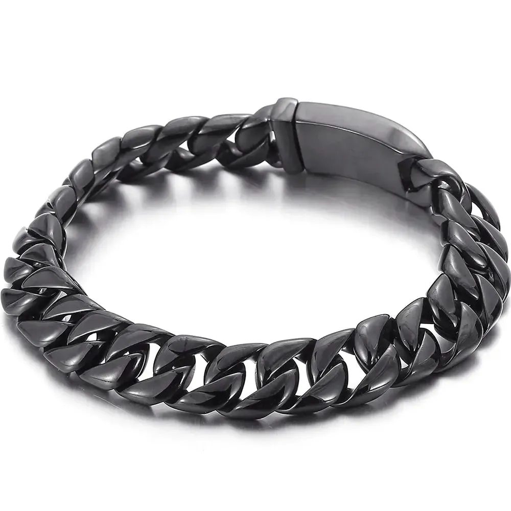 12MM Curb Chain On Hand Jewellery Polished Brushed 316L Stainless Steel Man Bracelet For Men Classic Men's Bracelets Male Strap