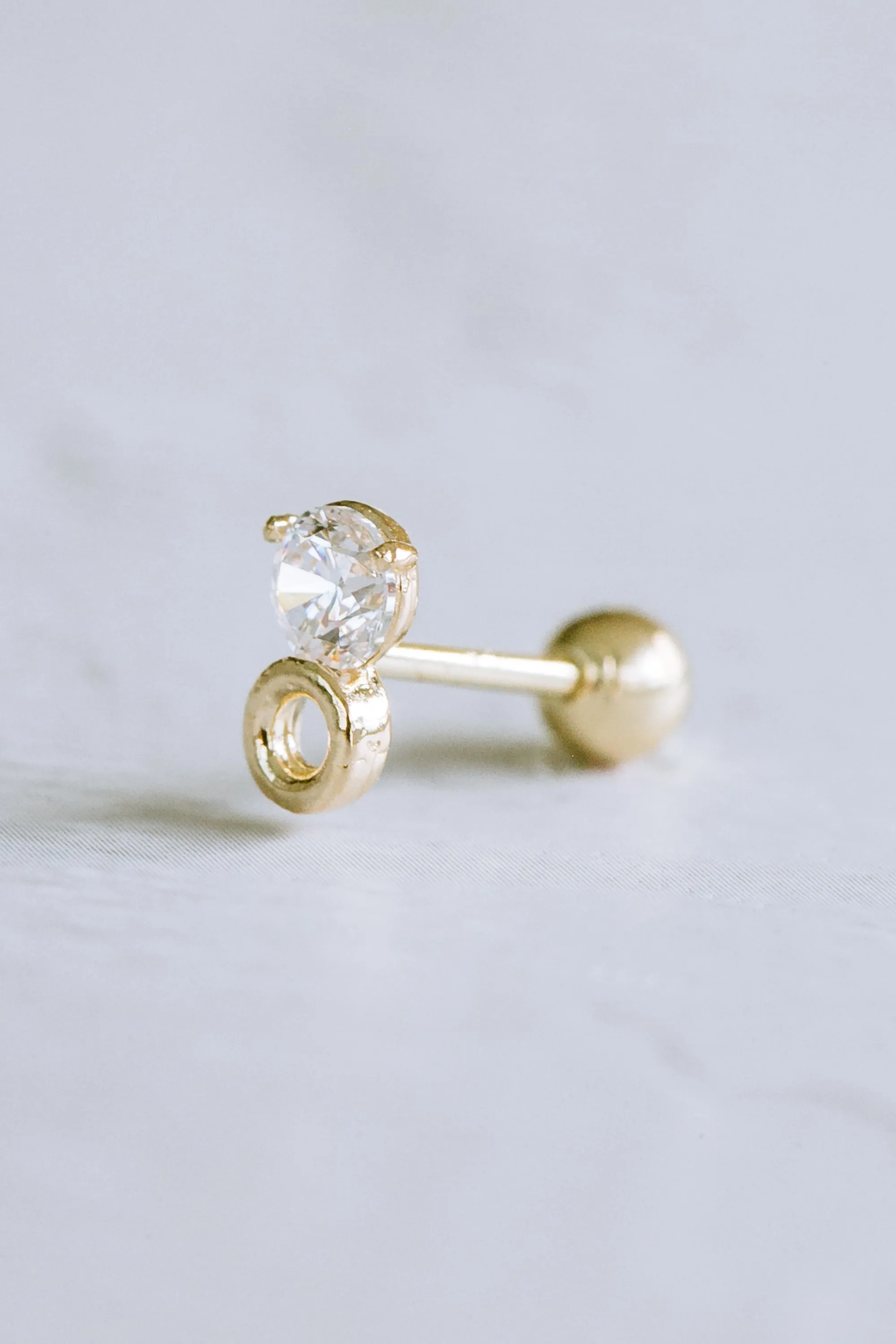 14K GOLD JEWELRY MINIMALIST DELICATE CZ OPEN ROUND BARBELL EAR STUD EARRING PIERCING
