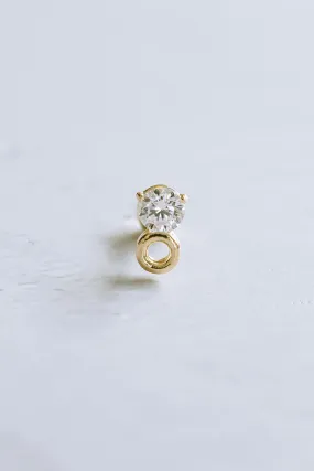 14K GOLD JEWELRY MINIMALIST DELICATE CZ OPEN ROUND BARBELL EAR STUD EARRING PIERCING