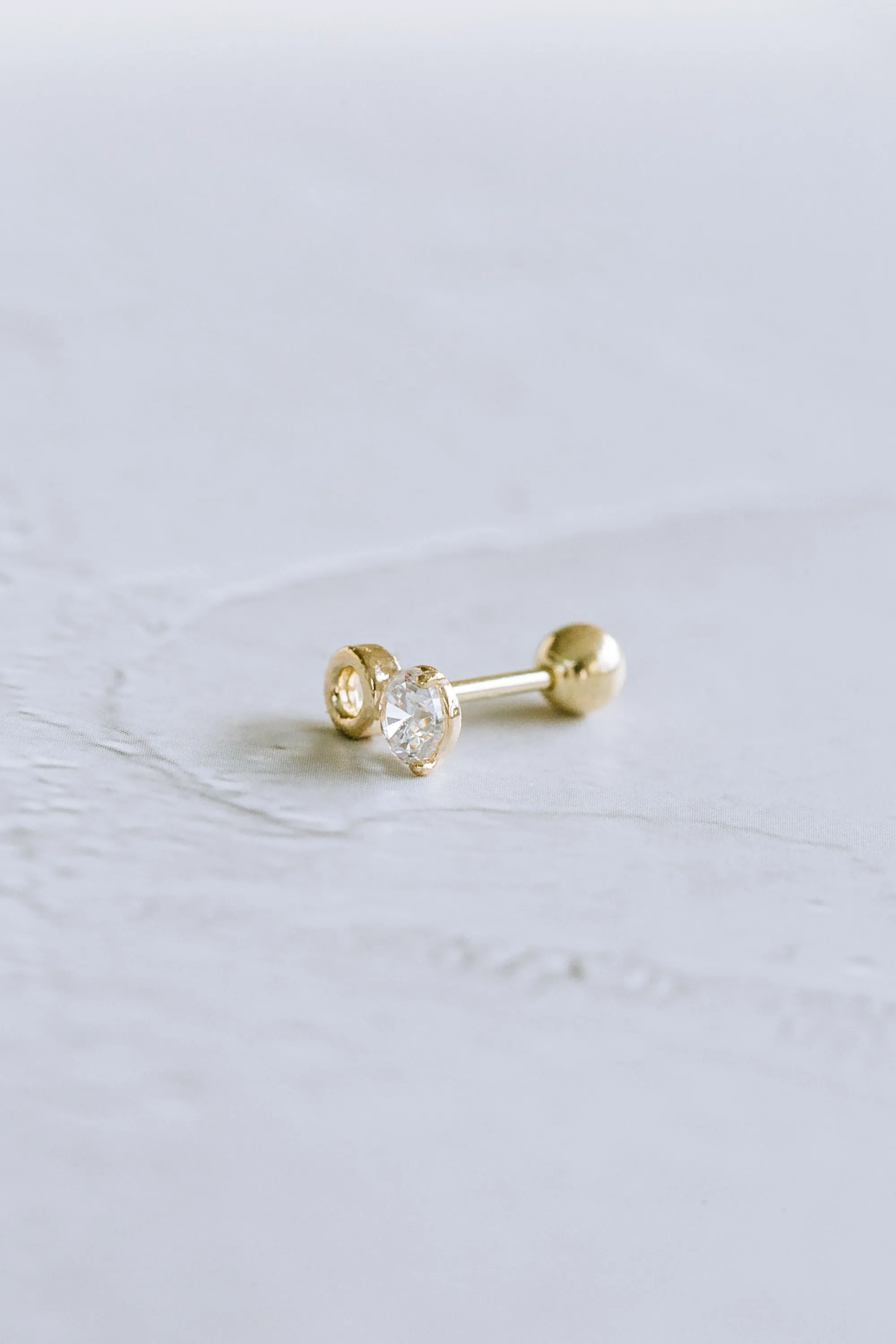 14K GOLD JEWELRY MINIMALIST DELICATE CZ OPEN ROUND BARBELL EAR STUD EARRING PIERCING