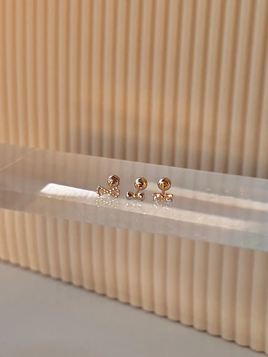 14k Gold Jewelry Minimalist Delicate Tie Knot Ribbon Helix Cartilage Barbell Ear Stud Earring Piercing