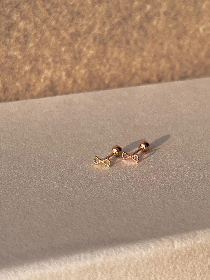 14k Gold Jewelry Minimalist Delicate Tie Knot Ribbon Helix Cartilage Barbell Ear Stud Earring Piercing