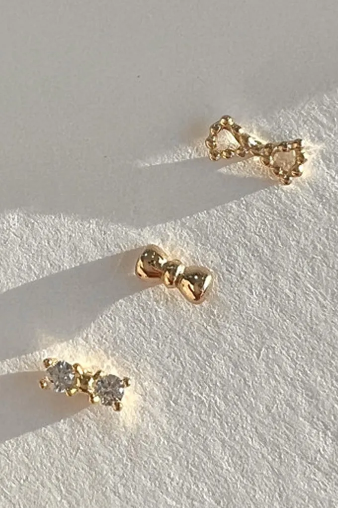 14k Gold Jewelry Minimalist Delicate Tie Knot Ribbon Helix Cartilage Barbell Ear Stud Earring Piercing