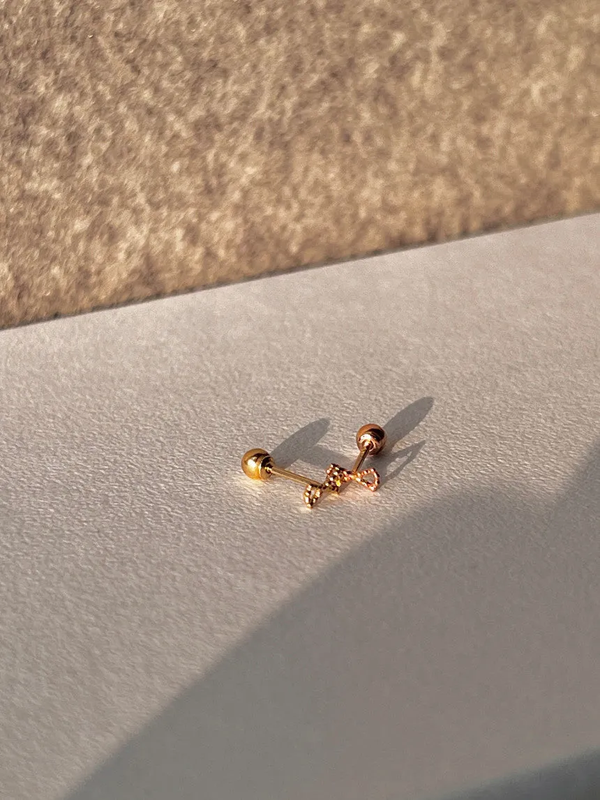 14k Gold Jewelry Minimalist Delicate Tie Knot Ribbon Helix Cartilage Barbell Ear Stud Earring Piercing