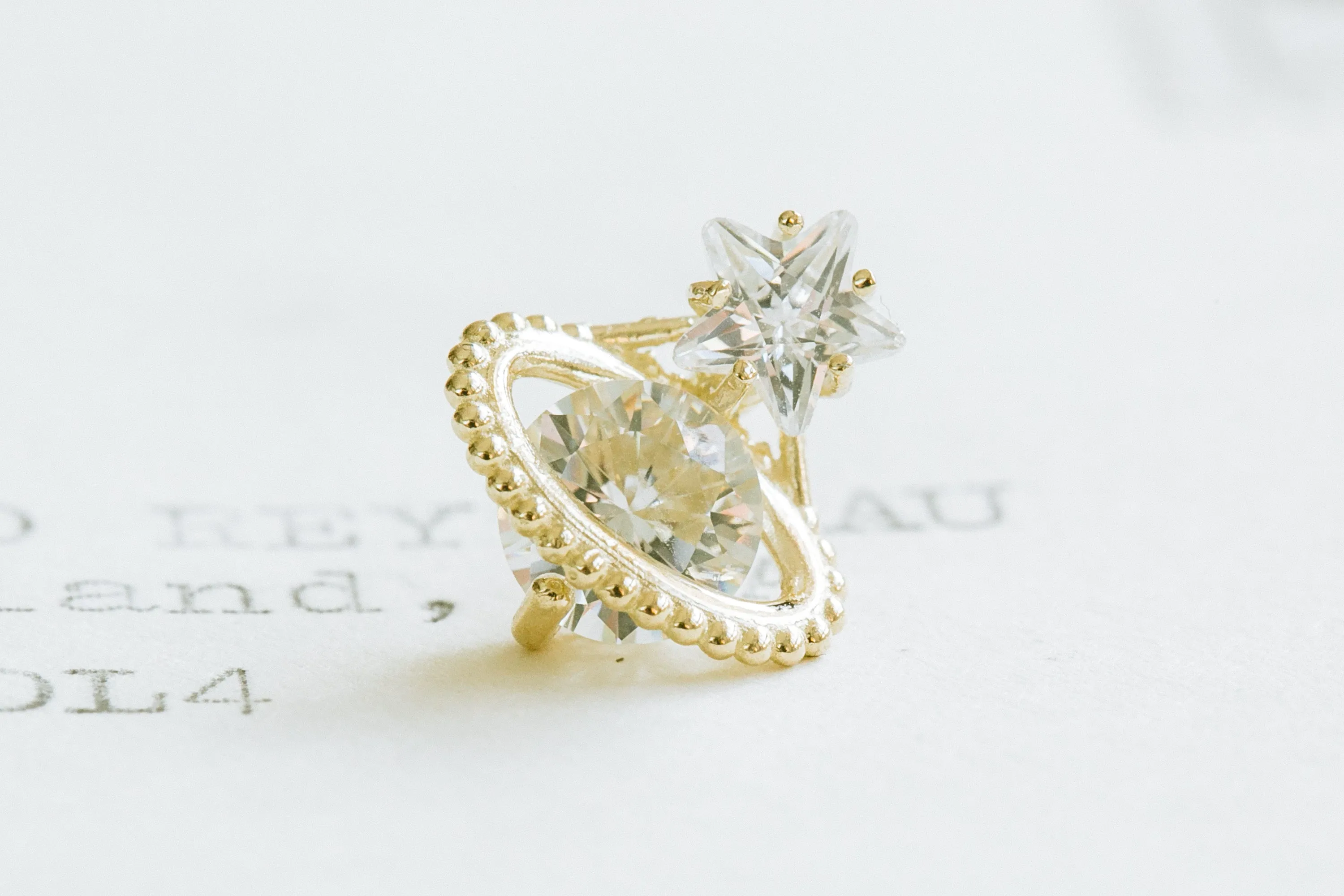 14K Real Gold Minimalist Cz Star ViVian Saturn Forward Helix Cartilage Tragus Inner Conch Ear Stud Post Internally Threaded Earring Labret Jewelry