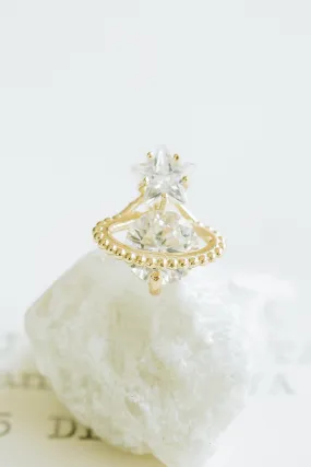 14K Real Gold Minimalist Cz Star ViVian Saturn Forward Helix Cartilage Tragus Inner Conch Ear Stud Post Internally Threaded Earring Labret Jewelry
