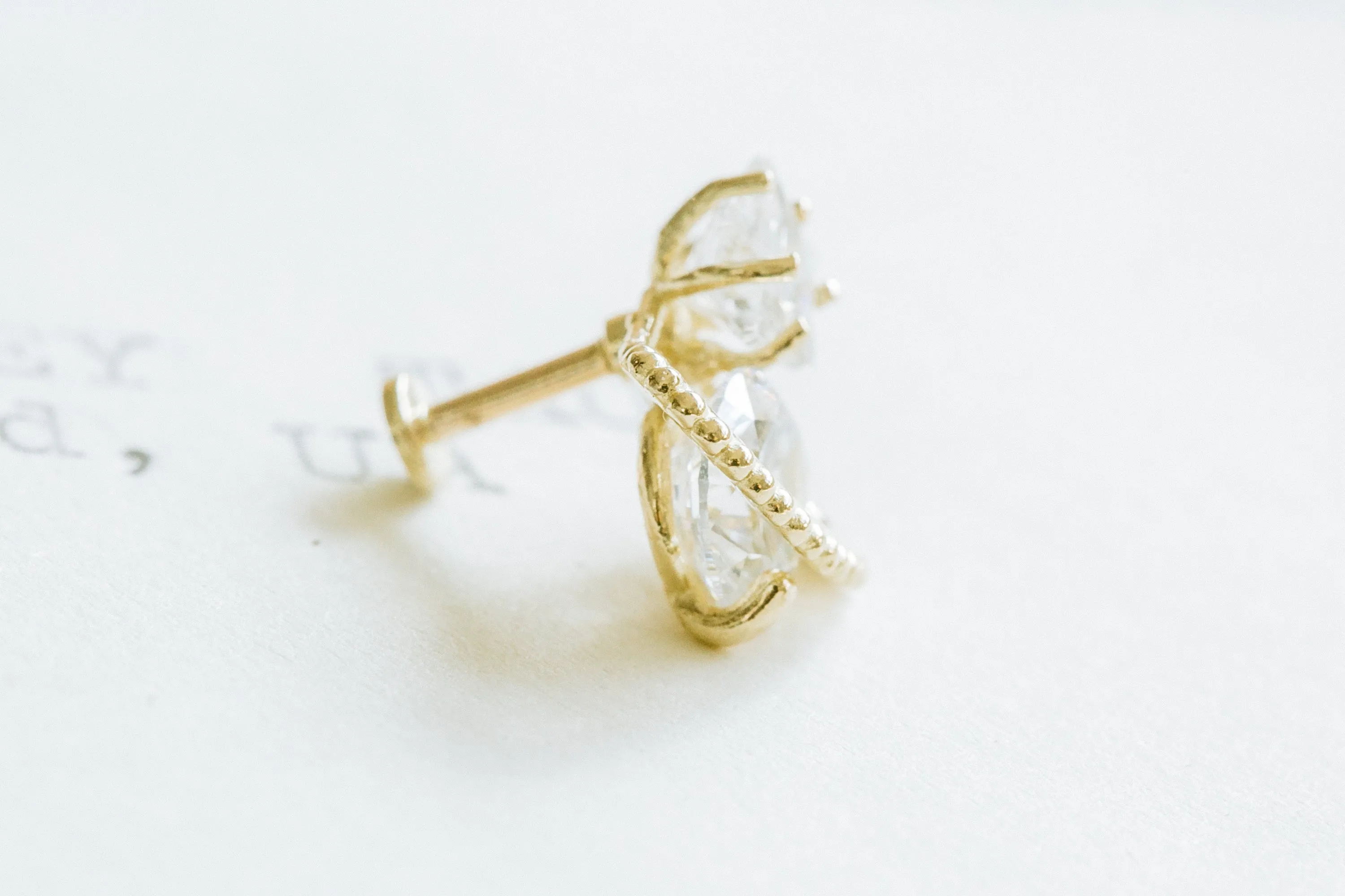 14K Real Gold Minimalist Cz Star ViVian Saturn Forward Helix Cartilage Tragus Inner Conch Ear Stud Post Internally Threaded Earring Labret Jewelry