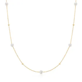 14K Yellow Gold Alternating Bead & Pearl Station Necklace by Aurelie Gi