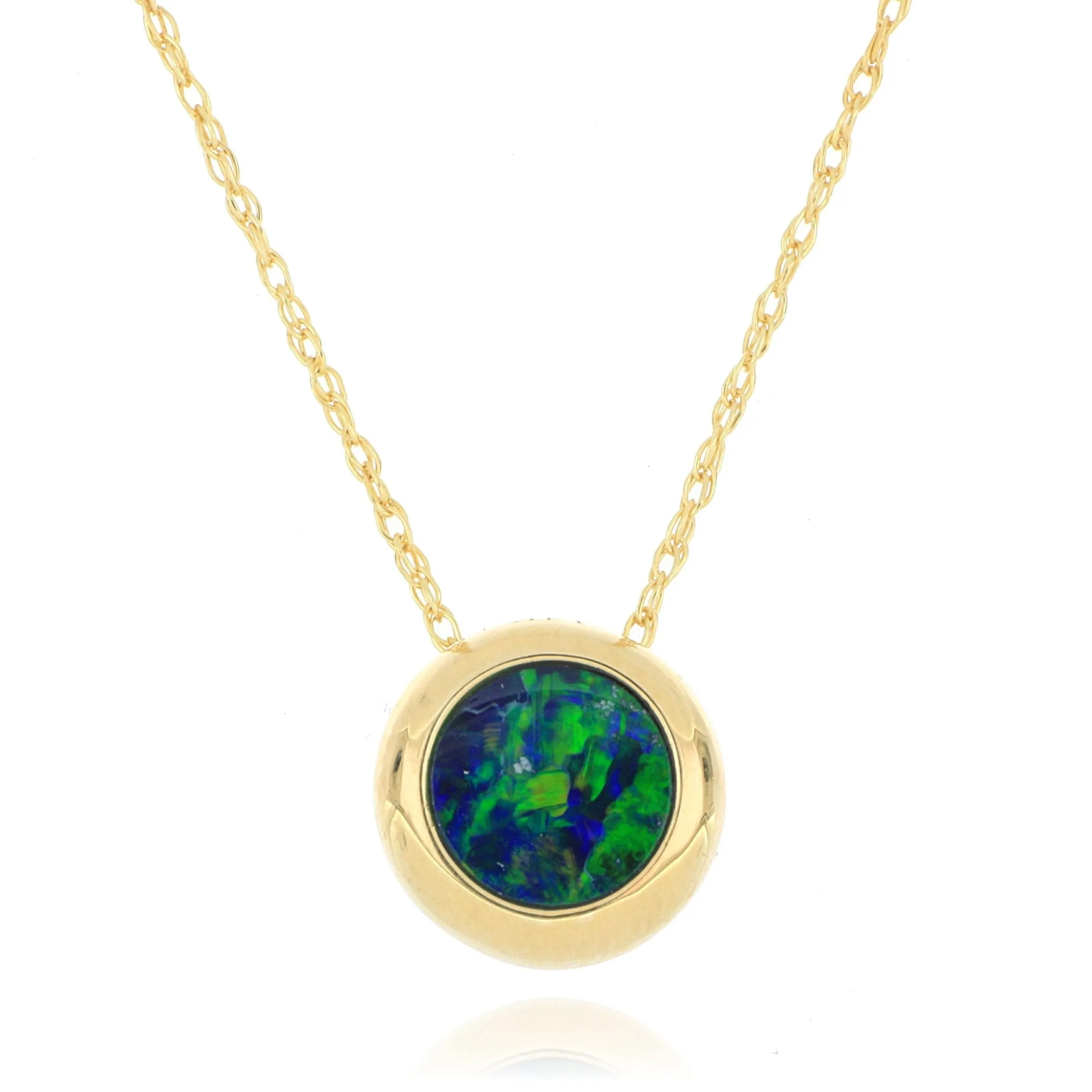 14k Yellow Gold Bezel Set Australian Opal Necklace