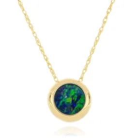 14k Yellow Gold Bezel Set Australian Opal Necklace