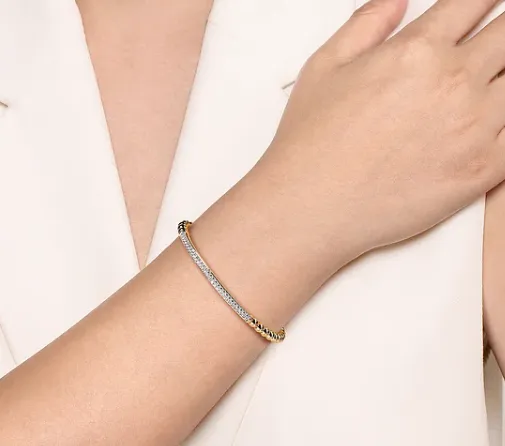 14K Yellow Gold DiamondPave Bar Bujukan Split Bangle