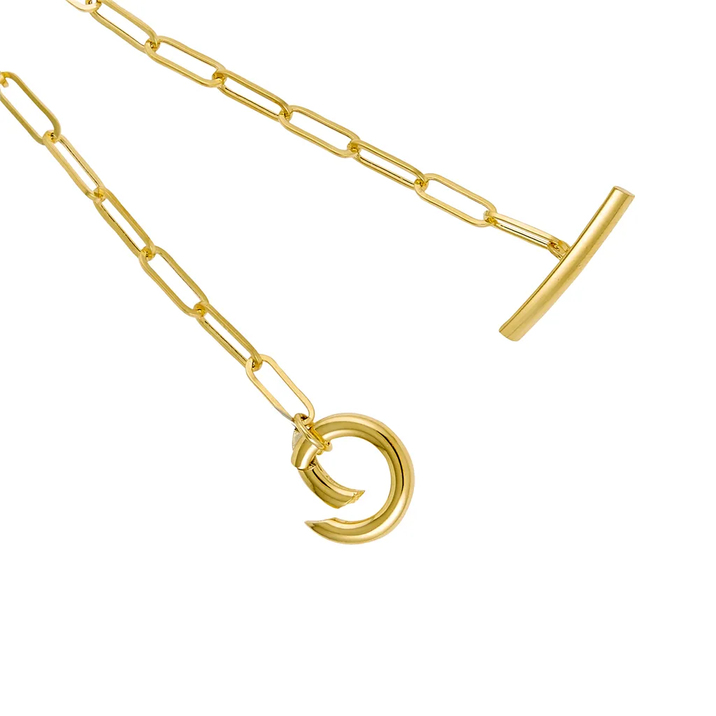 14K Yellow Gold Paperclip Chain Toggle Clasp Bracelet