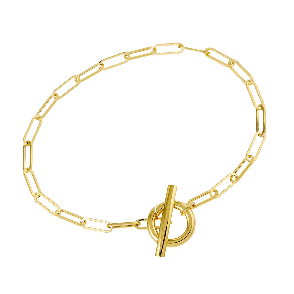 14K Yellow Gold Paperclip Chain Toggle Clasp Bracelet