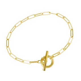 14K Yellow Gold Paperclip Chain Toggle Clasp Bracelet