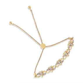 14K Yellow Gold Plated .925 Sterling Silver 1/10 Cttw Diamond Infinity Heart Shaped 4”-10” Adjustable Bolo Bracelet