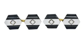 1920's Art Deco Diamond Onyx Platinum 18 Karat Gold Men's Cufflinks
