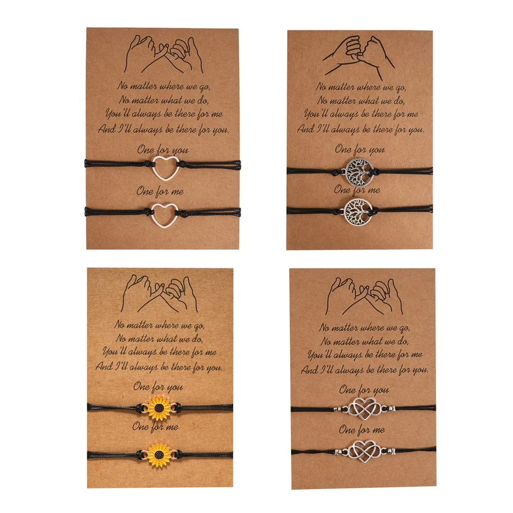 2pcs/set Charm Bracelets With Braided Rope