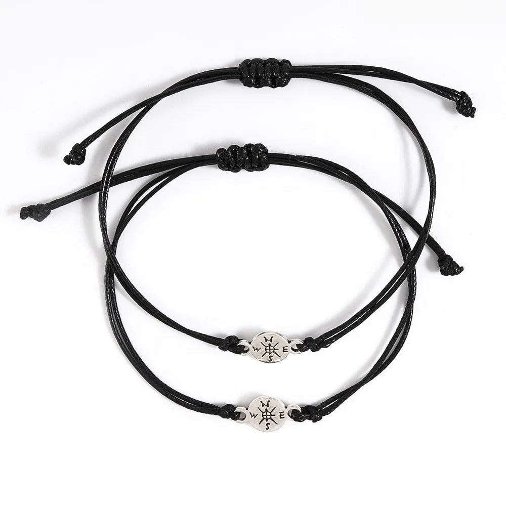2pcs/set Charm Bracelets With Braided Rope