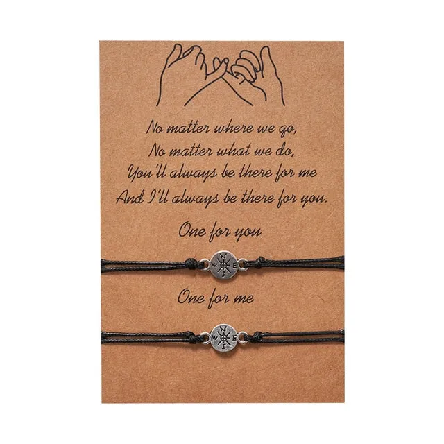 2pcs/set Charm Bracelets With Braided Rope