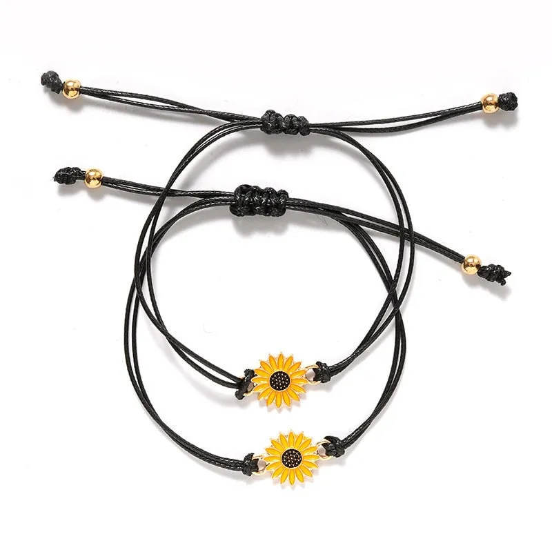 2pcs/set Charm Bracelets With Braided Rope
