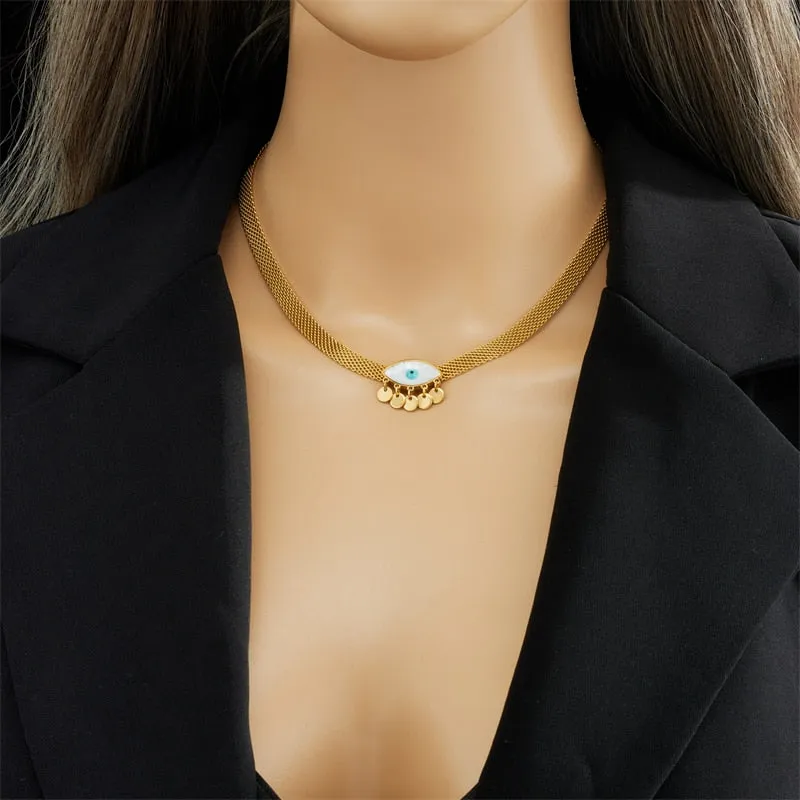 316L Stainless Steel Blue Eyes Pendant Necklace For Women