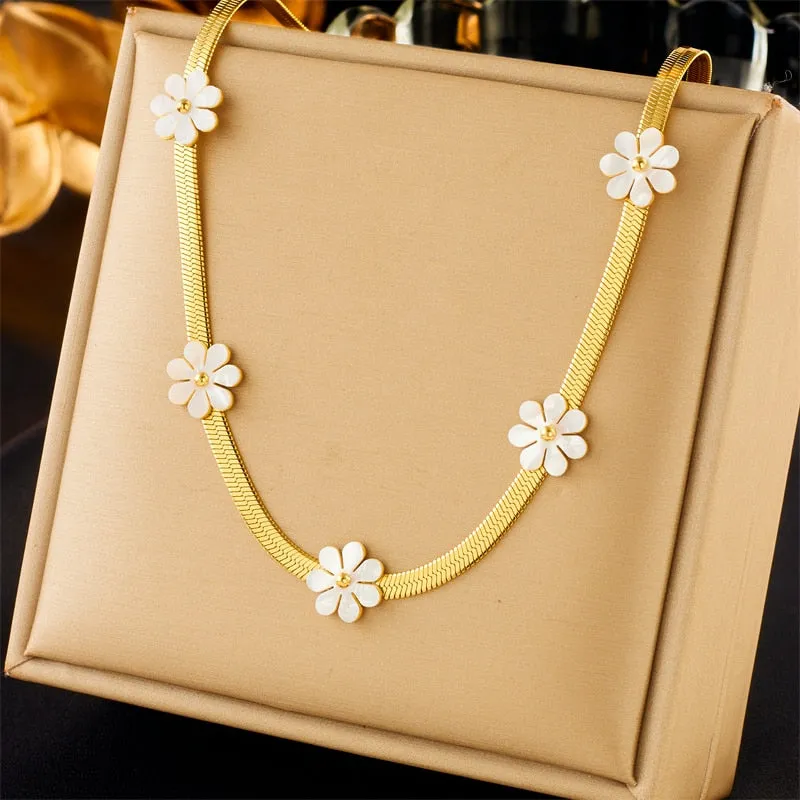 316L Stainless Steel Butterfly Flower Short Necklace For Women