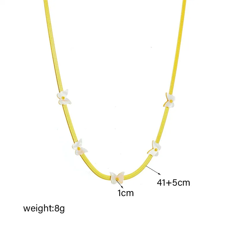 316L Stainless Steel Butterfly Flower Short Necklace For Women