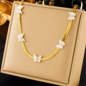 316L Stainless Steel Butterfly Flower Short Necklace For Women