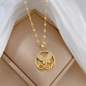 316L Stainless Steel Butterfly Love Pendant Necklace For Women