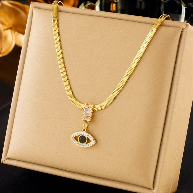 316L Stainless Steel Eye Crystal Zircon Pendant Necklace For Women