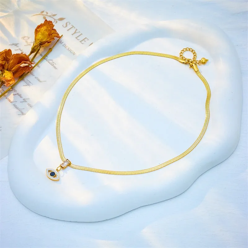 316L Stainless Steel Eye Crystal Zircon Pendant Necklace For Women