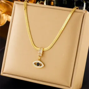316L Stainless Steel Eye Crystal Zircon Pendant Necklace For Women
