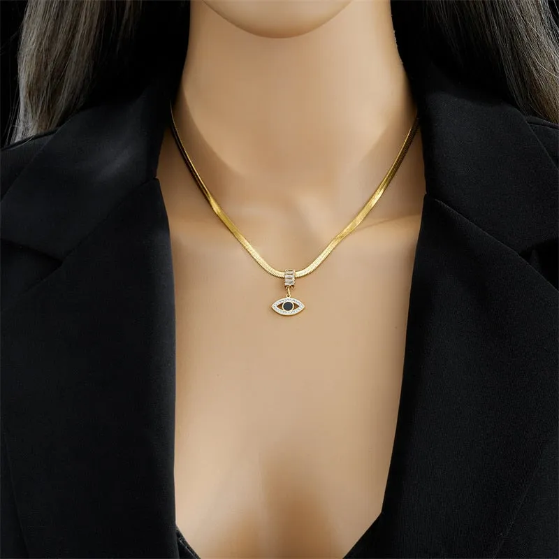 316L Stainless Steel Eye Crystal Zircon Pendant Necklace For Women