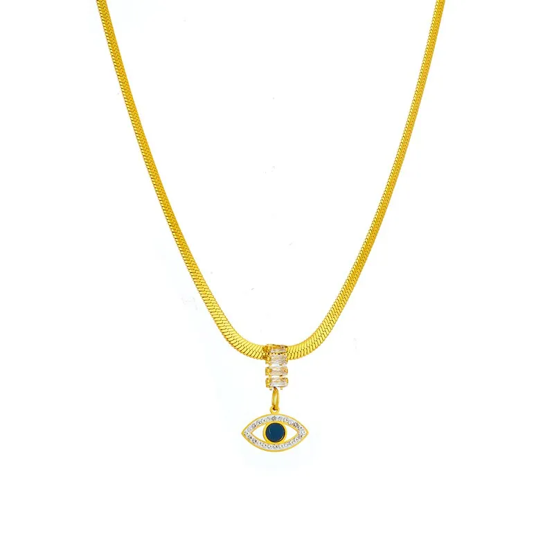 316L Stainless Steel Eye Crystal Zircon Pendant Necklace For Women